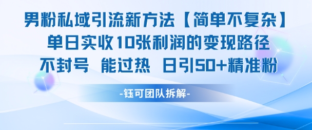 男粉私域引流新方法，单日收10张利润，日引流50+精准粉-一泽资源站